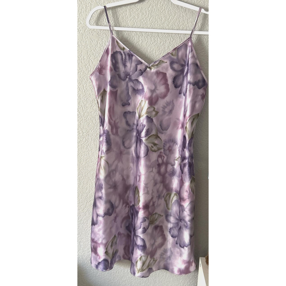 Y2k Slip Dress M Purple Floral Satin Chemise Fairy Whimsigoth Fairygoth Vtg 90's - Picture 6 of 7